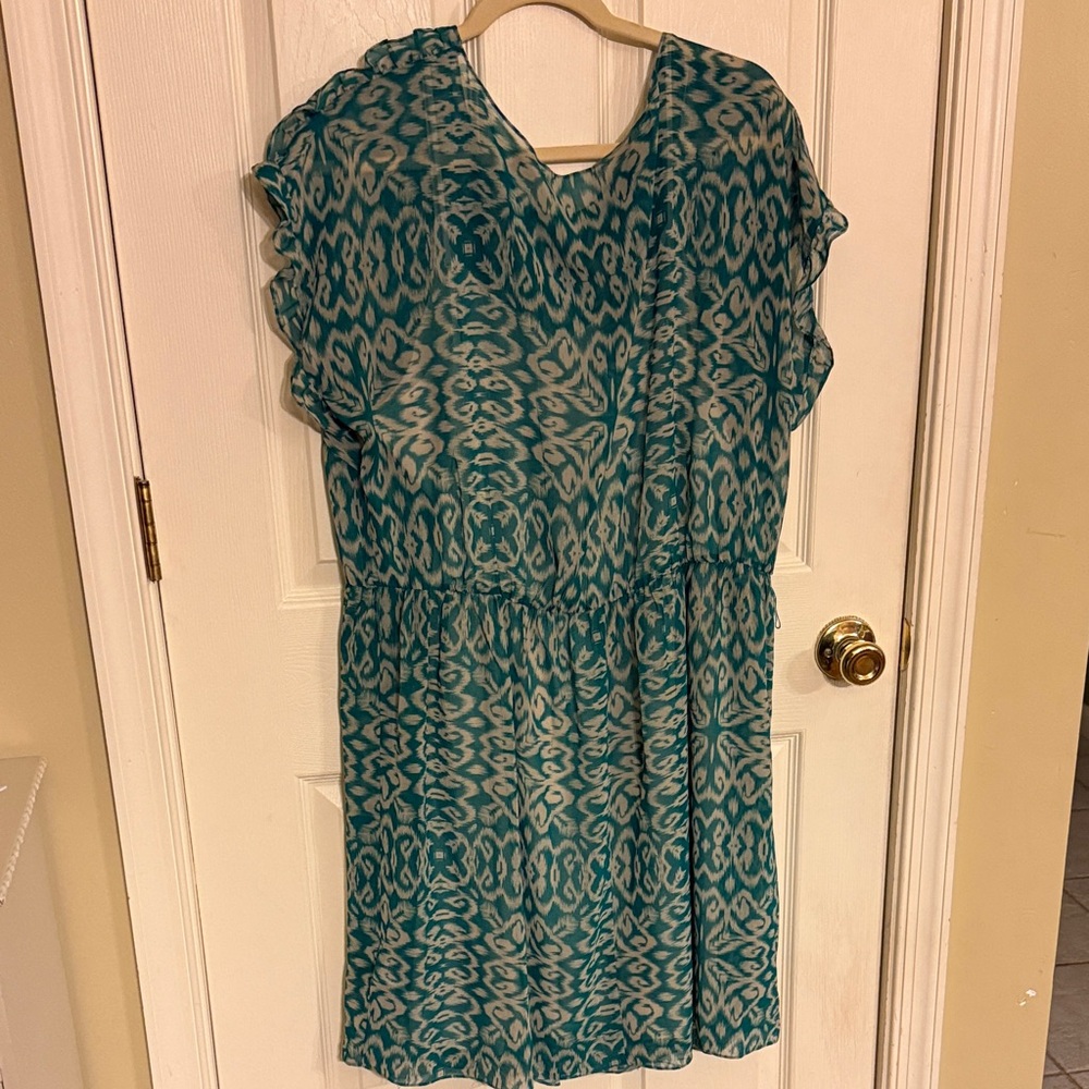 DKNYC Teal and Cream Patterned Dress